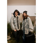 Unisex Jacket Vintage Thorn Print Overalls Men and Women Loose-Fitting Jacket Top